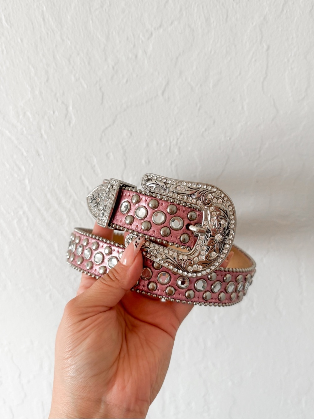 VINTAGE Studded Pink Western Bling Buckle Belt
